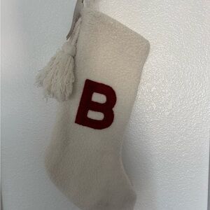 North Pole Cream Red Plush Sherpa Christmas Stocking Initial B NEW JC Penny